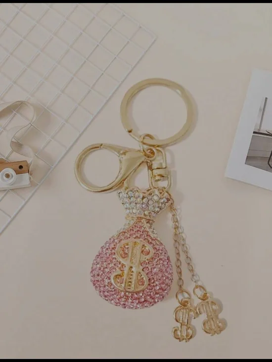 Pink Crystal Money Bag Keychain - Picture 2 of 4